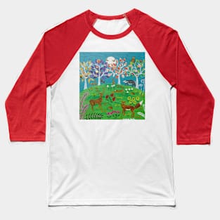 Fox, hares, Stag, Badger. Hedgehogs among Flowers and Trees Baseball T-Shirt